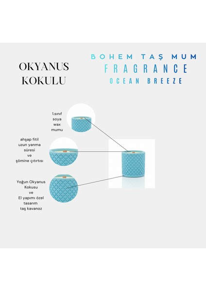 Okyanus Kokulu, Hediyelik Bohem Dekoratif Beton El Yapımı Vegan Soya Wax Mum (250 Gr) 🌊 fiyatları
