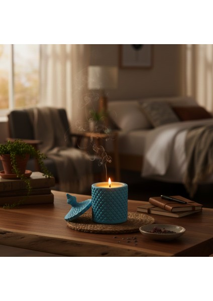 Okyanus Kokulu, Hediyelik Bohem Dekoratif Beton El Yapımı Vegan Soya Wax Mum (250 Gr) 🌊 indirimleri