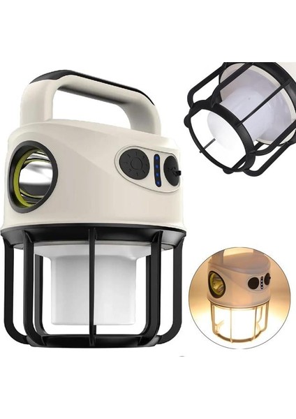 CH-22025 Çift Işıklı Kamp Lambası El Feneri Özellikli (Gün Işığı - Beyaz)