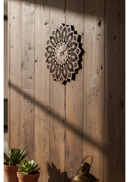 Ahşap Duvar Saati Dekoratif Mandala Tasarım Modern Salon Saati modelleri