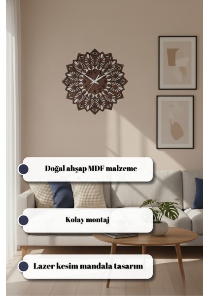 Ahşap Duvar Saati Dekoratif Mandala Tasarım Modern Salon Saati indirimleri