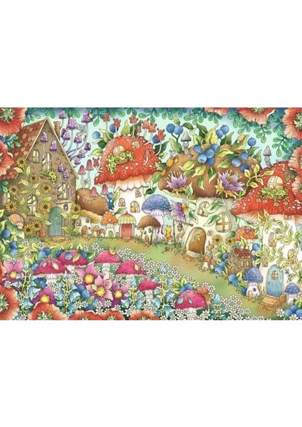 , 1000P Puzzle Çiçekli Mantar Evler, Yetişkin Puzzle