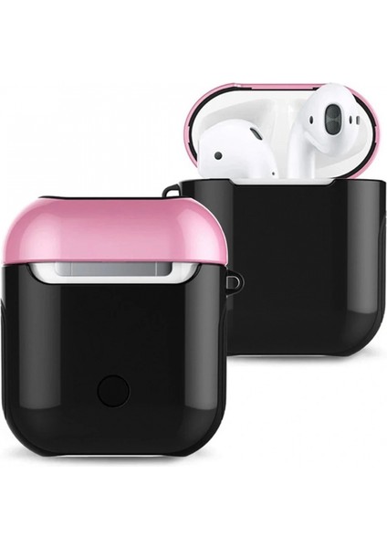 Airpods 2 (2.nesil) 3in1 Kılıf - Siyah-Pembe