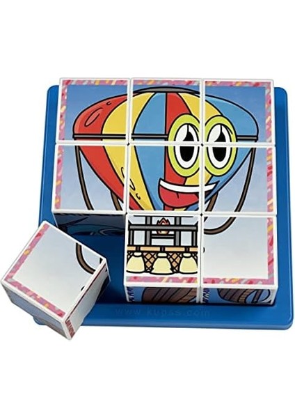Neşeli Taşıtlar Puzzle - (9 Küp 6 Yapboz) - Gemi//tren/roket/ufo/balon modelleri