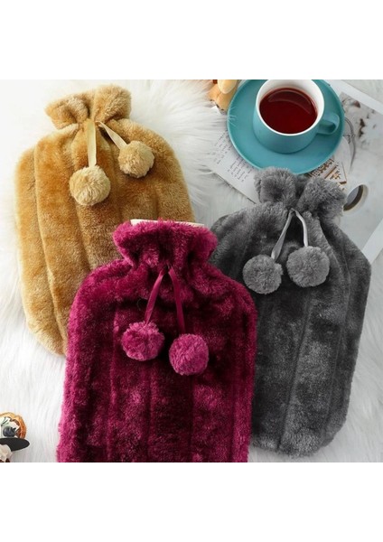 2 Litre Ponponlu Peluş Sıcak Su Torbası 1.sınıf Kauçuk Malzeme ( Lisinya )