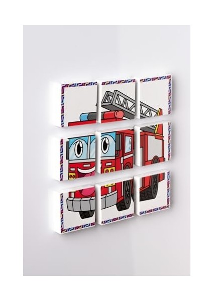 Manyetik Blok Çift Taraflı 9 Parçalı Mıknatıslı Itfaiye - Traktör Puzzle - 2 Görsel Yapboz