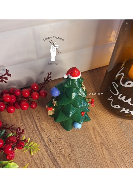 Yeşil Yılbaşı Çam Ağacı ve Süsler, 13X8 Cm, Hediye Seçeneği