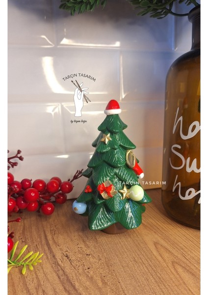 Yeşil Yılbaşı Çam Ağacı ve Süsler, 13X8 Cm, Hediye Seçeneği