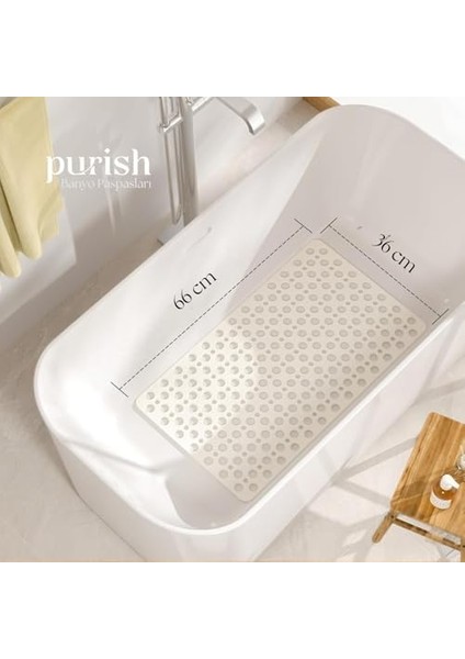 | Kaymaz Banyo Paspası | Beyaz | 66X36CM – Dikdörtgen Duş Matı, Küvet Paspası | Güçlü Vantuzlu, Su Tahliyeli, Yumuşak | Makinede Yıkanabilir | Kaydırmaz Zemin Matı