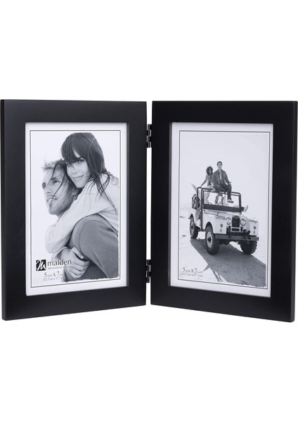 Çift Dikey 5x7 Resim Çerçevesi - Geniş Gerçek Ahşap Kalıp, Gerçek Cam - Siyah