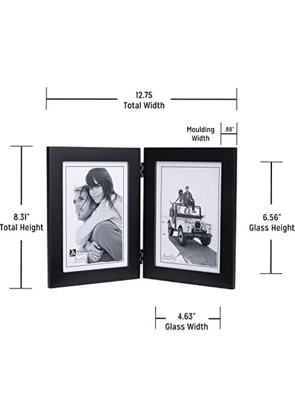 Çift Dikey 5x7 Resim Çerçevesi - Geniş Gerçek Ahşap Kalıp, Gerçek Cam - Siyah fiyatları