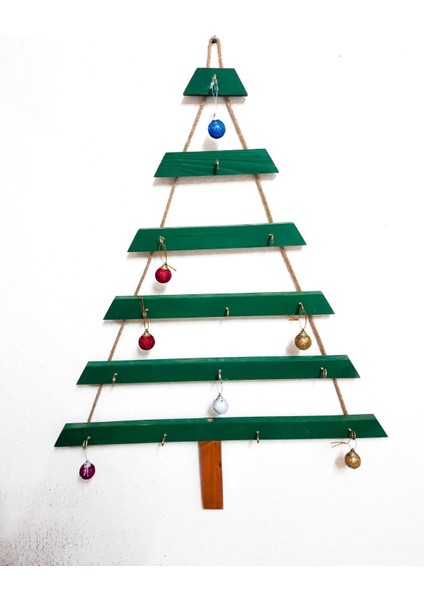 Renkli Yeşil ve Fındık Tonlarında Ahşap Yılbaşı Çam Ağacı Halatlı fiyatları