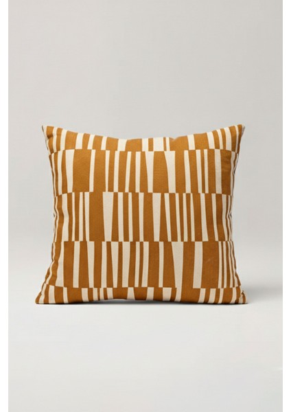 Ritmik Çizgiler – Hardal Sarı Soyut Desenli Kırlent Kılıfı 45X45 cm