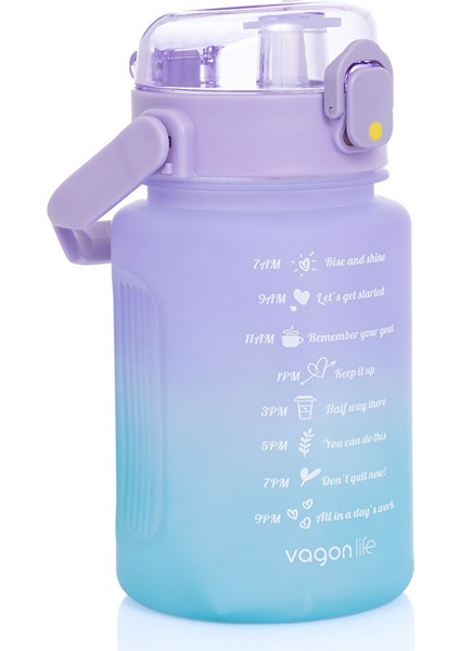 1000 ml Soft-Touch Motivasyon Su Matarası Mor-Mavi (4 Adet)