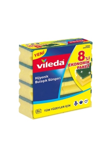 Bulaşık Süngeri 8'li Yeşil Oluklu Eko Pk. 4 Adet