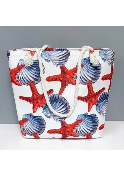 Deniz Yıldızı Istiridye Desenli Plaj Çantası