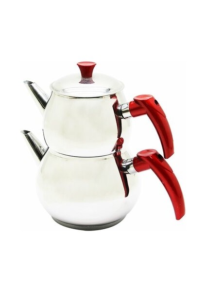 Mini 2lt Küçük Boy Küre Çelik Çaydanlık Seti - Üst: 0.75LT - Alt: 1.4lt (4940)