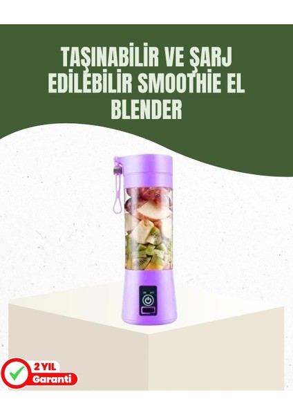 USB Şarjlı Portatif Blender 380ML Çelik 304 Bıçaklı Mobil Smoothie Maker