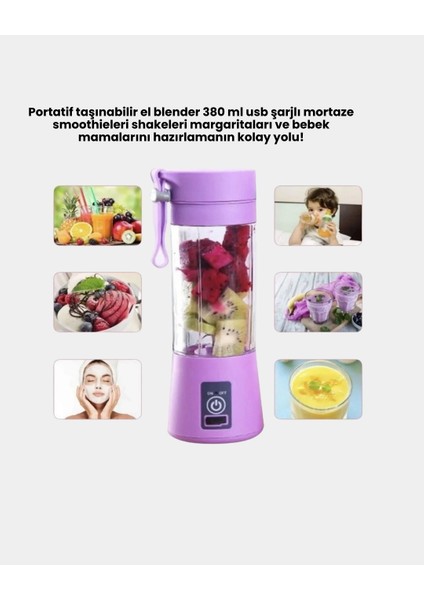 USB Şarjlı Portatif Blender 380ML Çelik 304 Bıçaklı Mobil Smoothie Maker indirimleri