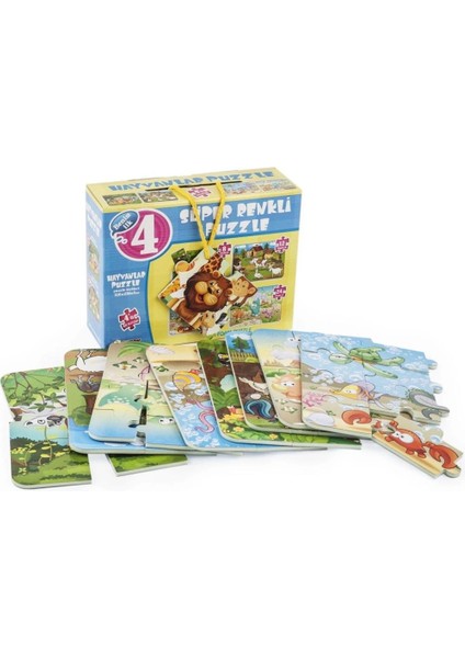 Bfs Nessiworld 1481 Dıytoy Süper Renkli 4'lü Puzzle - Hayvanlar / 8+12+16+24 Parça Puzzle