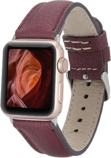 Apple Watch Uyumlu Deri Kordon 42-44-45MM Fl6 Bordo