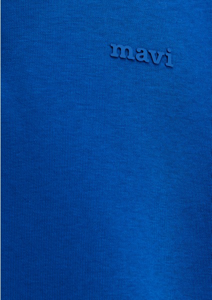 Yarı Fermuarlı Mavi Logo Baskılı Mavi Sweatshirt 0S10585-70907