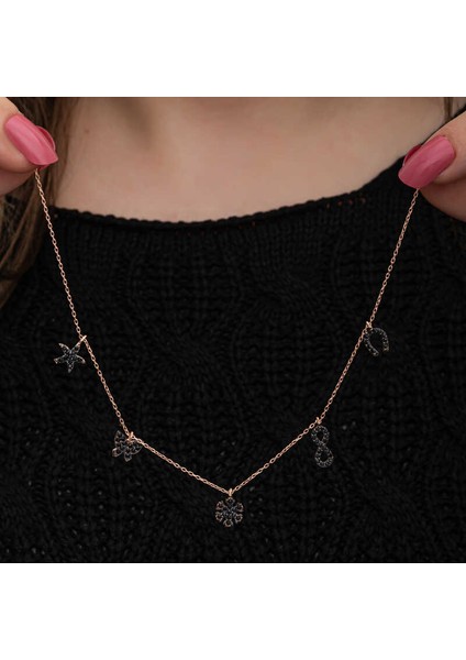 925 Ayar Gümüş Rose Şans Kadın Kolye T8664 (972972)