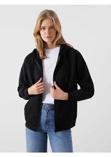 Yeni Sezon Kapüşonlu Oversize Kadın Fermuarlı Sweatshirt