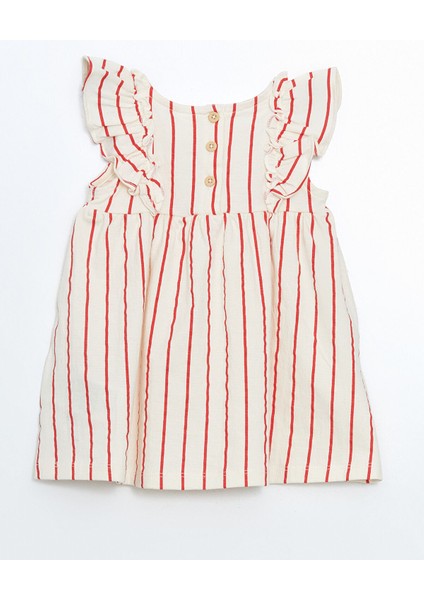 Yeni Sezon Arkası Düğmeli Çizgili Interlok Kız Bebek Elbise modelleri