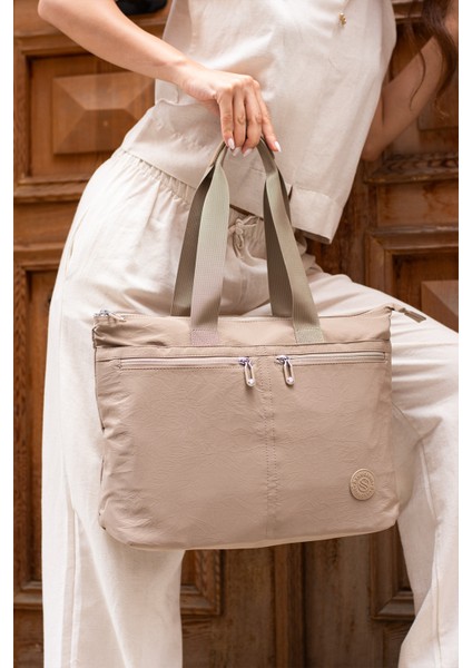 Kadın 6 Gözlü Kullanışlı Su Geçirmez Kumaş Büyük Boy El ve Omuz Çantası