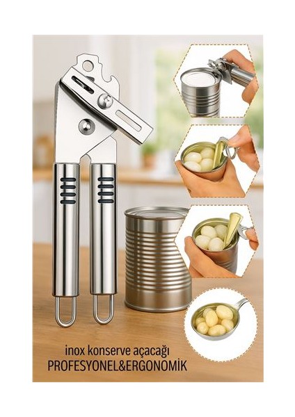 Hsnet Inox Çelik Konserve Açacağı - Ergonomik ve Profesyonel Kolay Konserve Açıcı