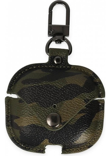 Airpods 3 (3.nesil) Çanta Kamuflaj Deri Kılıf - Haki Yeşil