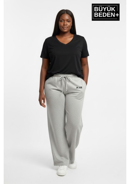 Kadın Büyük Beden Rahat Kesim Paça Reçme Ar Baskılı Beli Lastikli Eşofman Altı SPR26EAK952-1