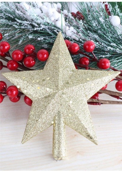 Parlak Altın Renk Yılbaşı Çam Ağacı Yıldız Tepesi Dekorasyonu