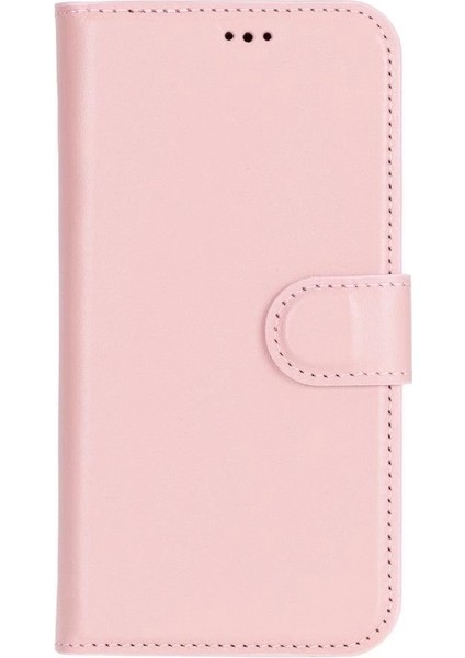 Apple iPhone 16 Plus Uyumlu, Hakiki Deri, El Yapımı, Cüzdanlı Kılıf, Toz Pembe modelleri