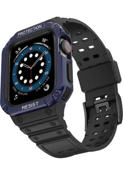 Apple Watch 42MM KR401 Silikon Kordon - Siyah-Mavi