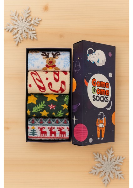Yılbaşı 4’lü Renkli Çorap Seti Noel Temalı Hediye Kutulu fiyatları