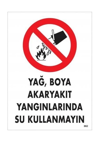 Yağ Boya Akaryakıt Yağlarında Su Kullanmayın Uyarı Levhası 25X35 KOD:862