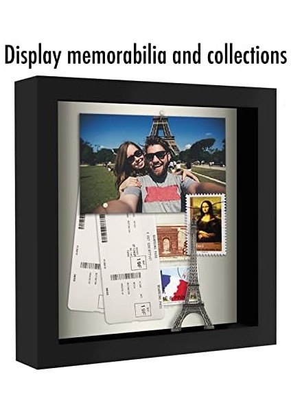 Americanflat 8x8 Gölge Kutusu Çerçeve Siyah Yumuşak Sırtlı - Duvar ve Masa Üstü Için Kırılmaya Dayanıklı Camlı Kompozit Ahşap - 2&apos;li Paket