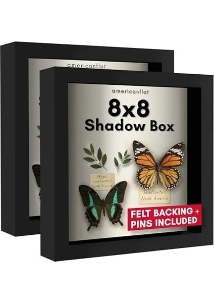 Americanflat 8x8 Gölge Kutusu Çerçeve Siyah Yumuşak Sırtlı - Duvar ve Masa Üstü Için Kırılmaya Dayanıklı Camlı Kompozit Ahşap - 2&apos;li Paket fiyatları