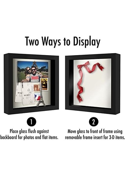 Americanflat 8x8 Gölge Kutusu Çerçeve Siyah Yumuşak Sırtlı - Duvar ve Masa Üstü Için Kırılmaya Dayanıklı Camlı Kompozit Ahşap - 2&apos;li Paket modelleri