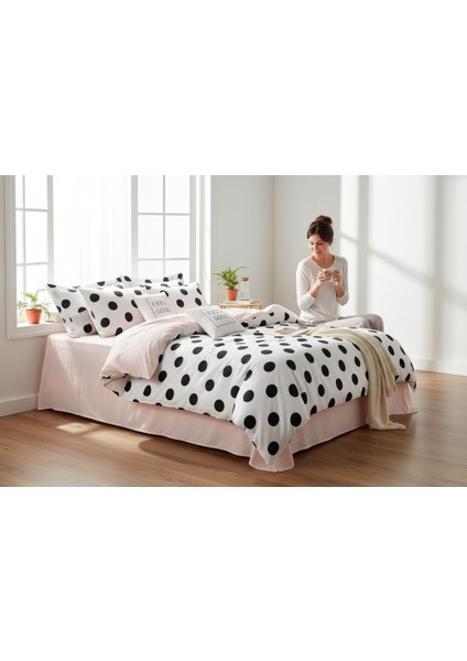 Kolay Ütülenir Nevresim Takımı Çift Kişilik Beyaz-Somon Mixpuan