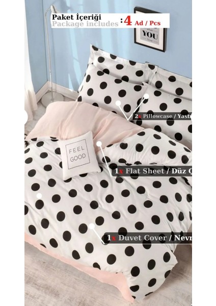 Kolay Ütülenir Nevresim Takımı Çift Kişilik Beyaz-Somon Mixpuan fiyatları