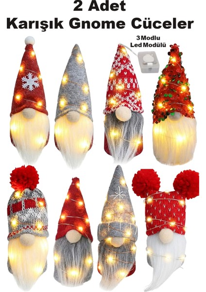 Iki Adet Renkli Gnome Yılbaşı Ağacı Süsü, 17CM, Noel Dekorasyonu