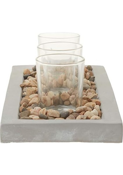 Briarwood Dekoratif Tepsi Dilek Mumu ile Çimento Tepsi, Doğal Rustik Pebbles, Merkezi ve 3 Açık Cam Şamdan, Benzersiz Den Orta Sehpa, Yemek Masası, Ya Da Her Top Için fiyatları