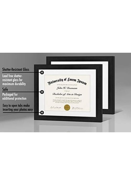 Americanflat 11X14 Siyah Diploma Çerçeve | Sertifika Çerçevesi 8,5X11 Diplomaları Mat Veya 28X34 Inç Matsız Gösterir. Kırılmaya Dayanıklı Cam. Asma Donanımı Dahildir - 2 Paket