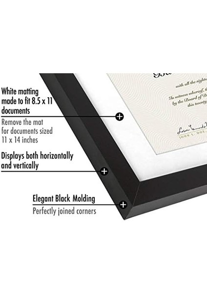Americanflat 11X14 Siyah Diploma Çerçeve | Sertifika Çerçevesi 8,5X11 Diplomaları Mat Veya 28X34 Inç Matsız Gösterir. Kırılmaya Dayanıklı Cam. Asma Donanımı Dahildir - 2 Paket modelleri