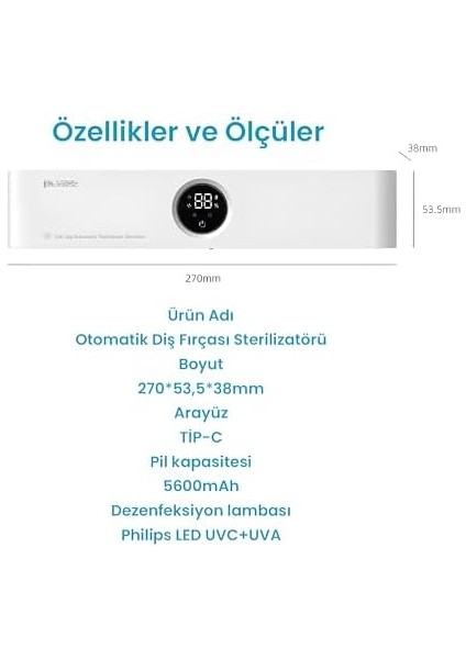 Şarj Edilebilir Diş Fırçası Tutacağı Tam Otomatik Sensörlü Uv Sterilizatör (Led Teknolojisi) Mavi modelleri