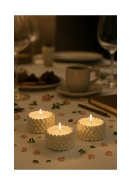 Örgü Desenli 3’lü El Yapımı Mumluk Seti – Tealight Uyumlu Modern & Doğal Dekoratif Aksesuar + Tealight Mum Hediyeli fiyatları