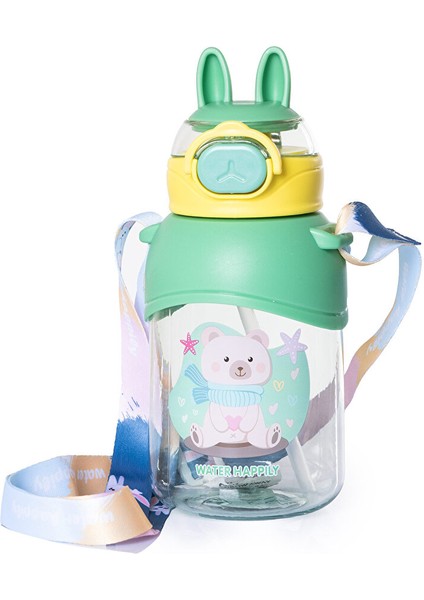 Pipetli Su Matarası 650 ml Yeşil (5 Adet)